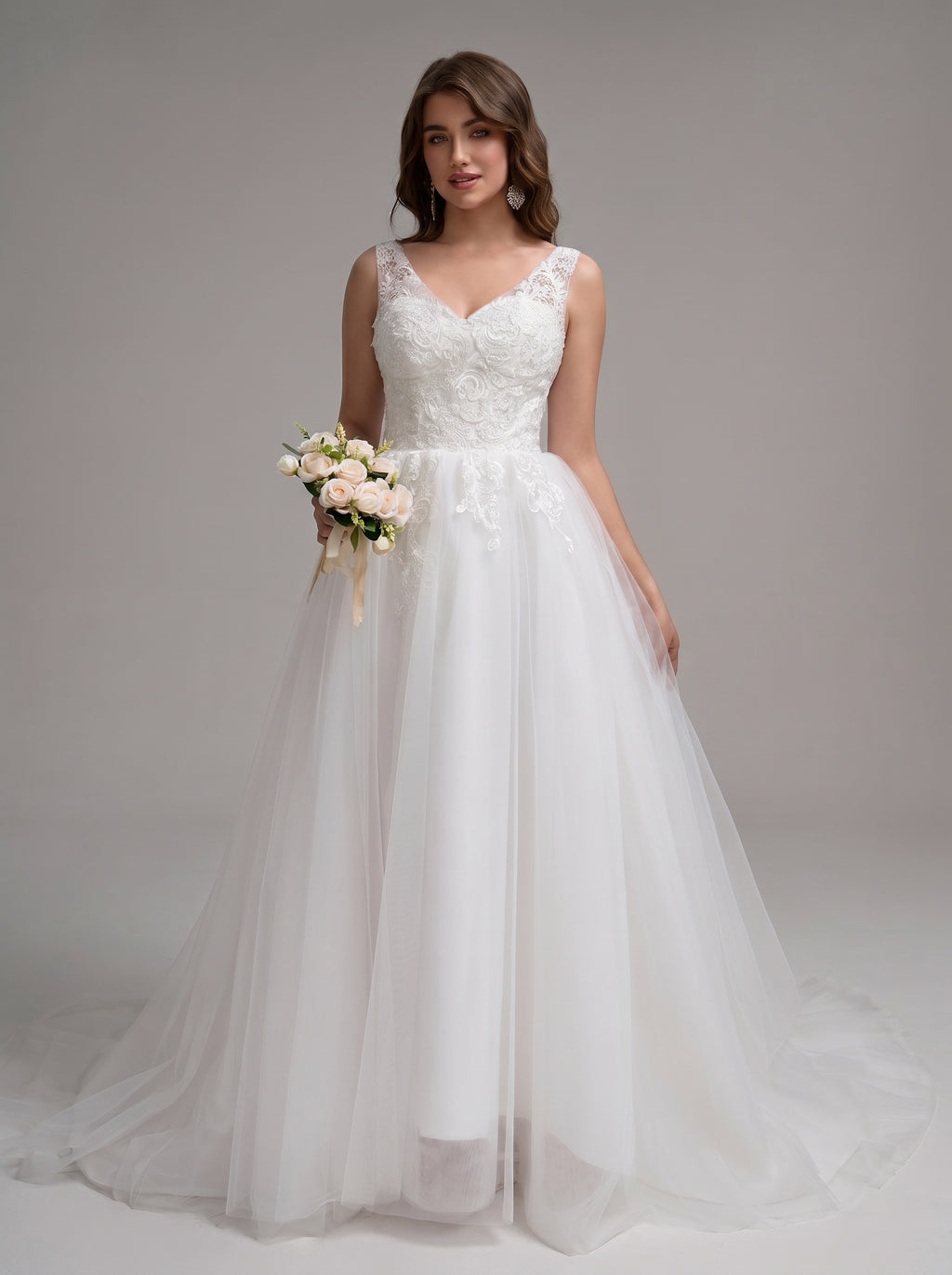 Lace backless trailing wedding dress