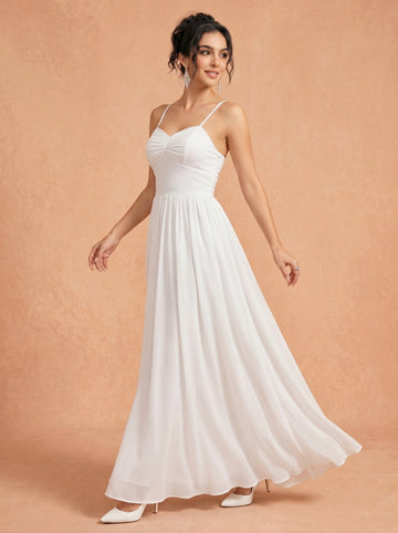 Lace up spaghetti strap ruched bust backless Chiffon bridesmaid dress
