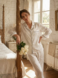 Bow Pattern Jacquard Color blocking 100% mulberry silk pajama set, bride/bridesmaid gift