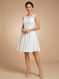 Lace short satin Wedding Dress with bow belt