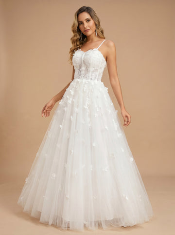 Romantic 3d appliques tulle wedding dress