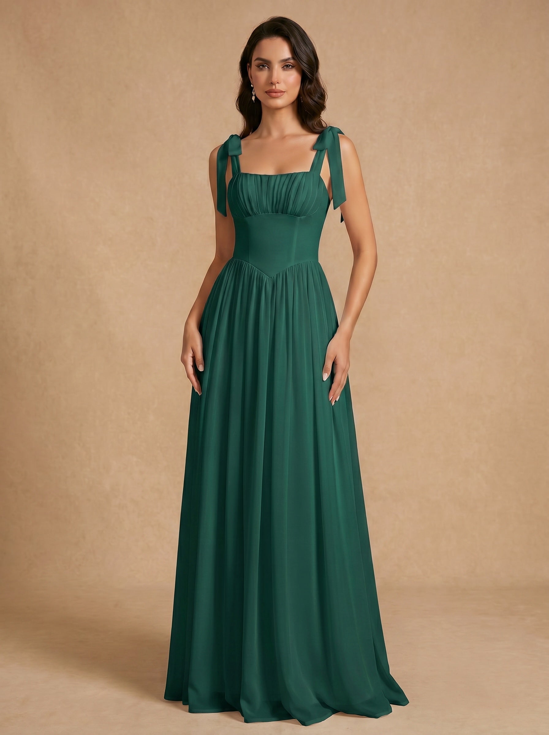 Lace up ruched bust Chiffon bridesmaid dress