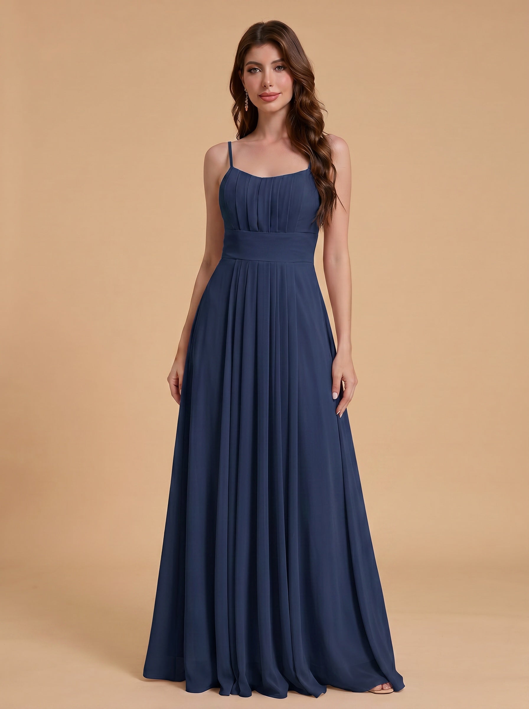 Spaghetti strap ruched bust Chiffon bridesmaid dress