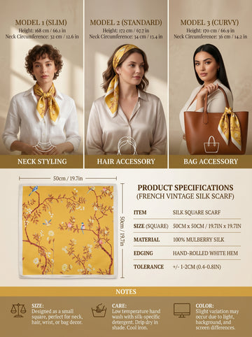 19.7in Birds and Branches print 100% mulberry Silk scarf accessories