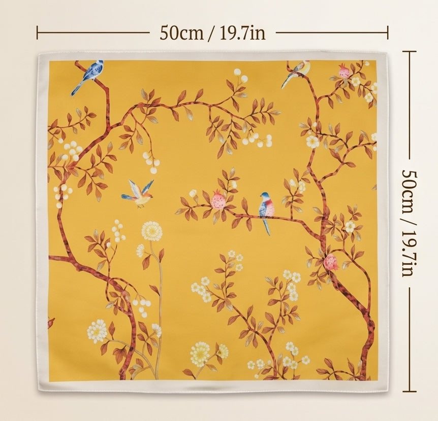 19.7in Birds and Branches print 100% mulberry Silk scarf accessories