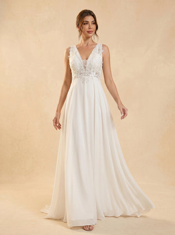 backless chiffon trailing wedding dress
