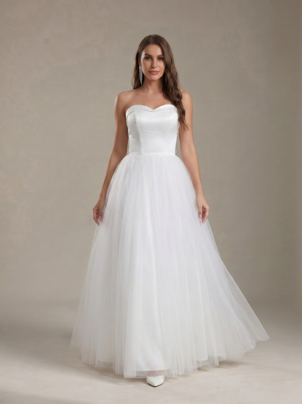 Elegant Satin & Tulle long Wedding Dress