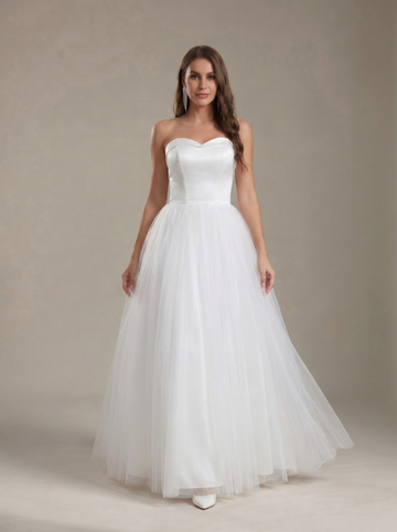 Elegant Satin & Tulle long Wedding Dress