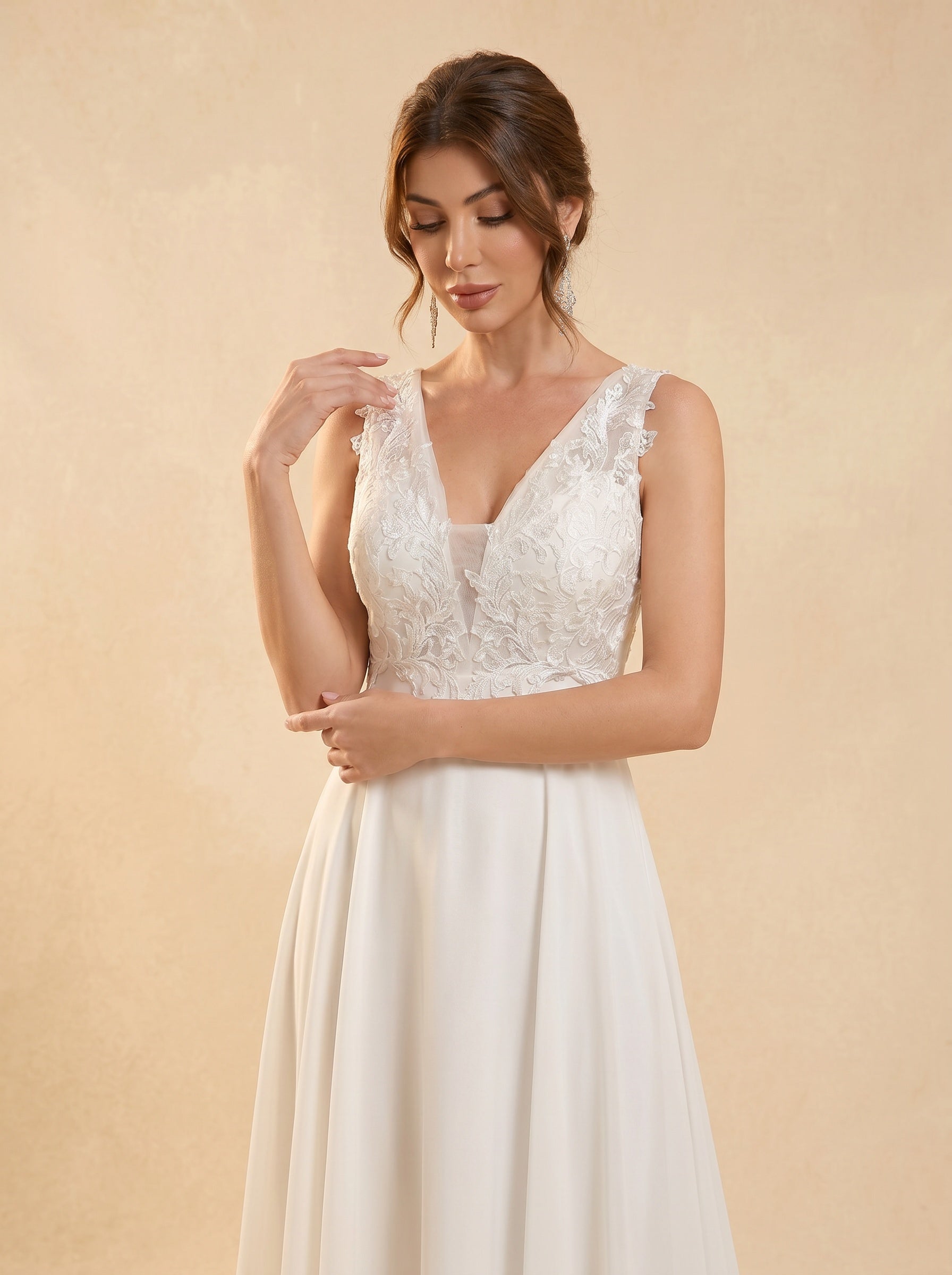 backless chiffon trailing wedding dress