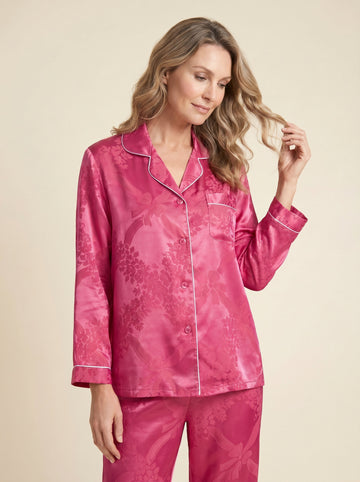 Bow Pattern Jacquard Color blocking 100% mulberry silk pajama set, bride/bridesmaid gift