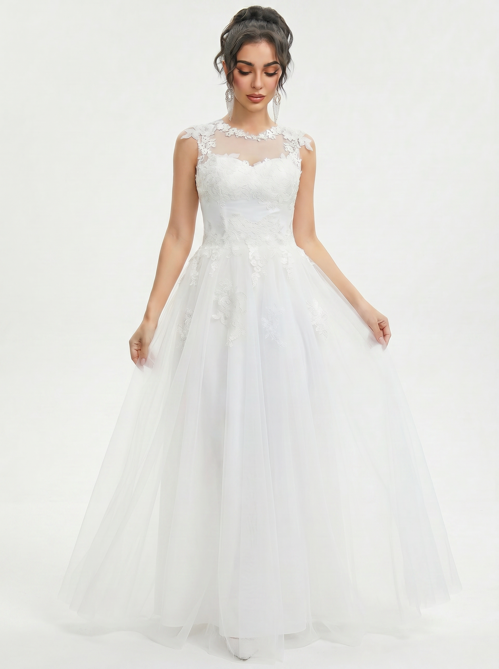 Lace appliques floor-length Wedding Dress