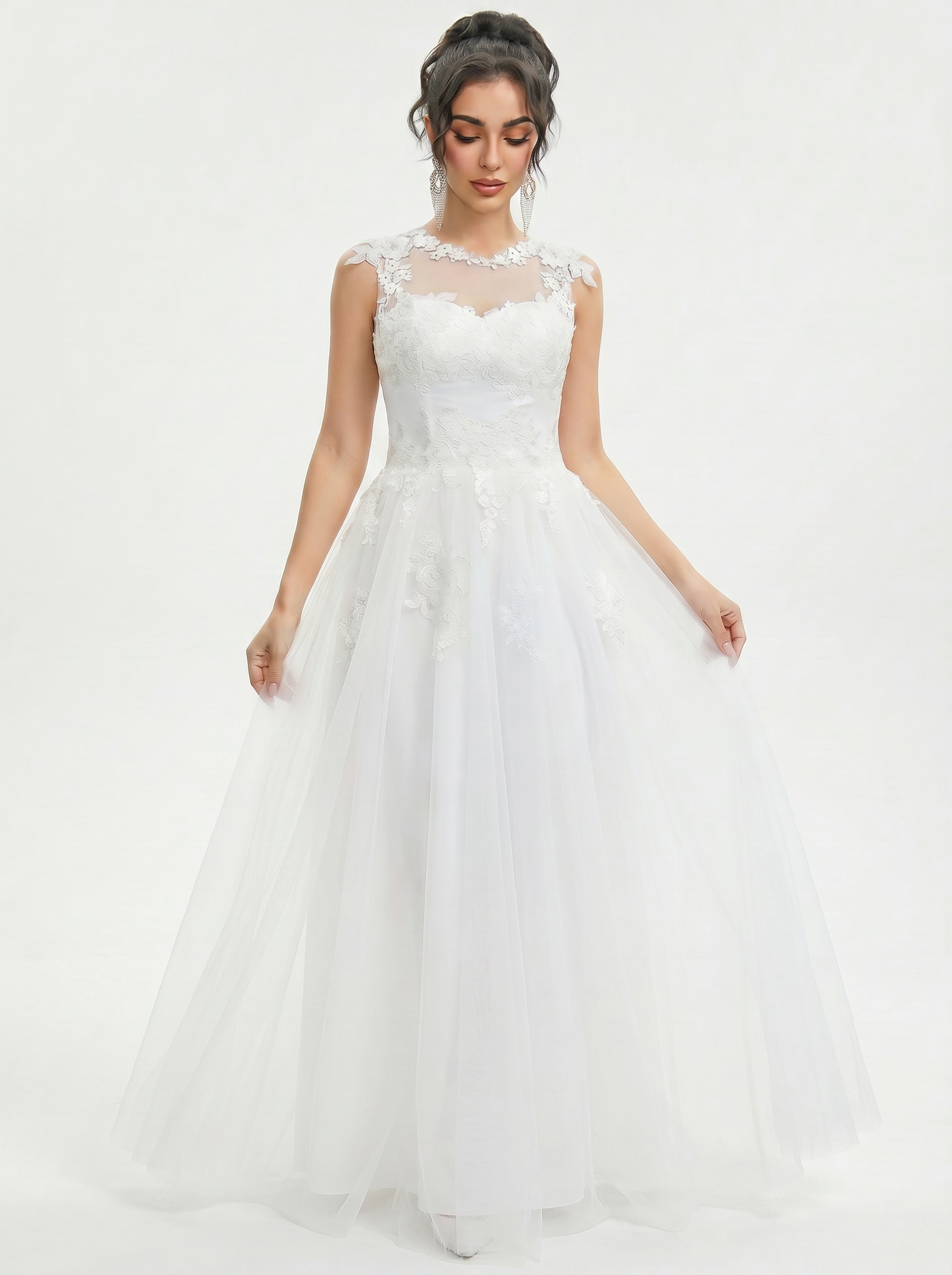 Lace appliques floor-length Wedding Dress