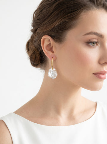 High footed petal natural Baroque pearl earrings, wedding jewelry for bride/bridesmaid