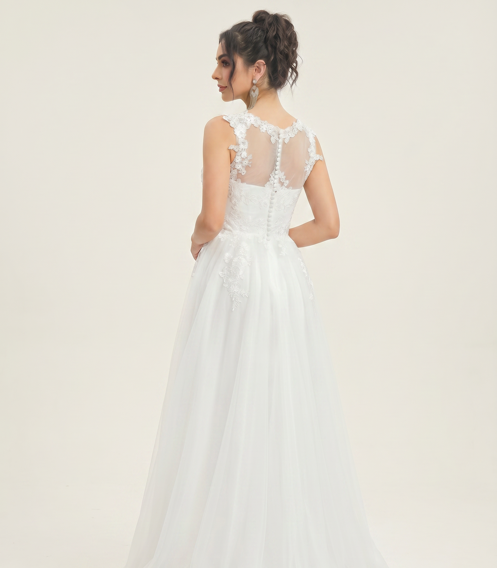 Lace appliques floor-length Wedding Dress