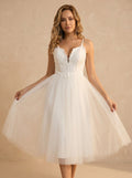 V neck Tulle midi Wedding dresses