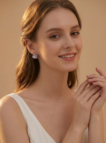 Natural rectangle Baroque Pearls Earrings, wedding jewelry for bride/bridesmaid