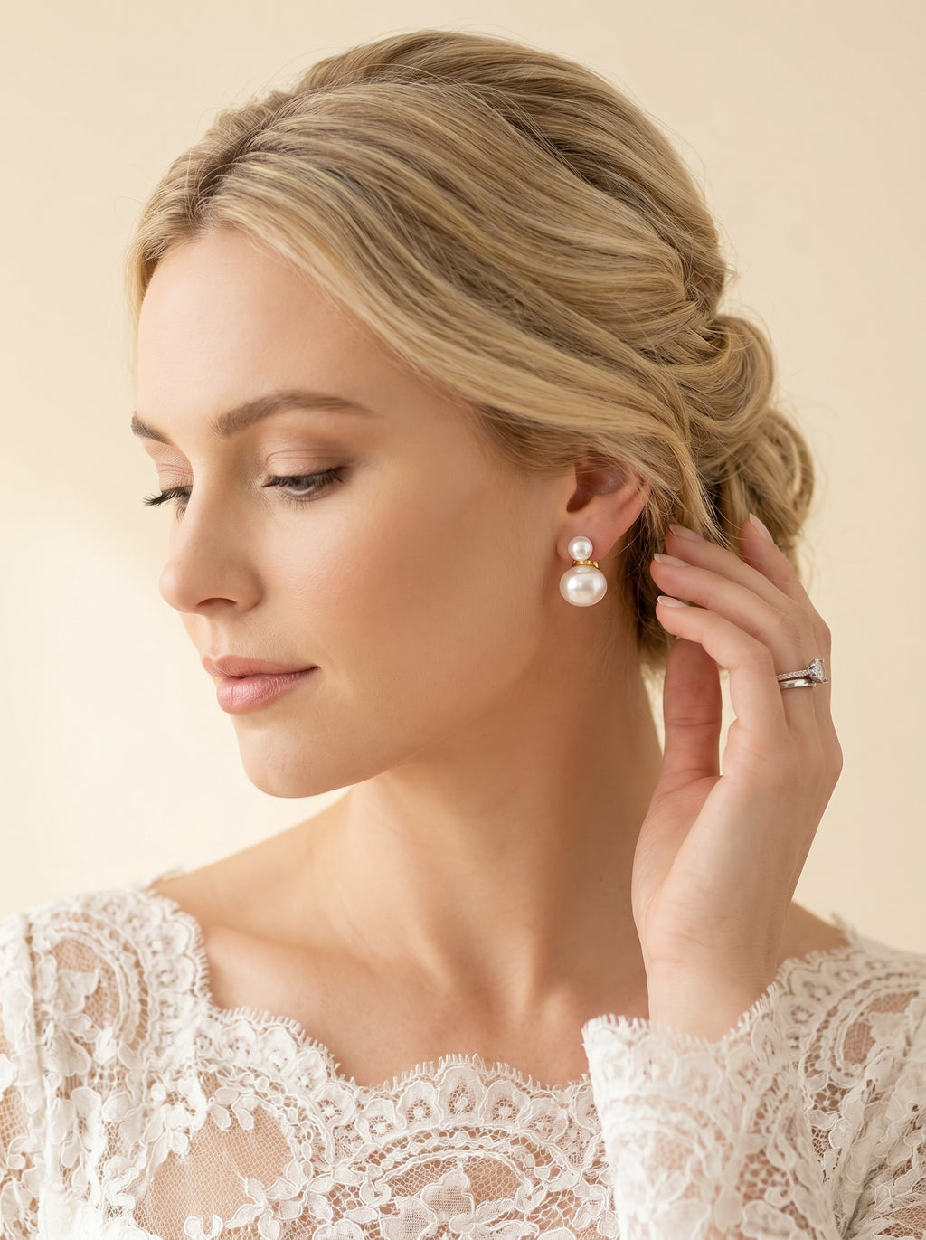 Natural simple Double Pearls Earrings, wedding jewelry for bride/bridesmaid