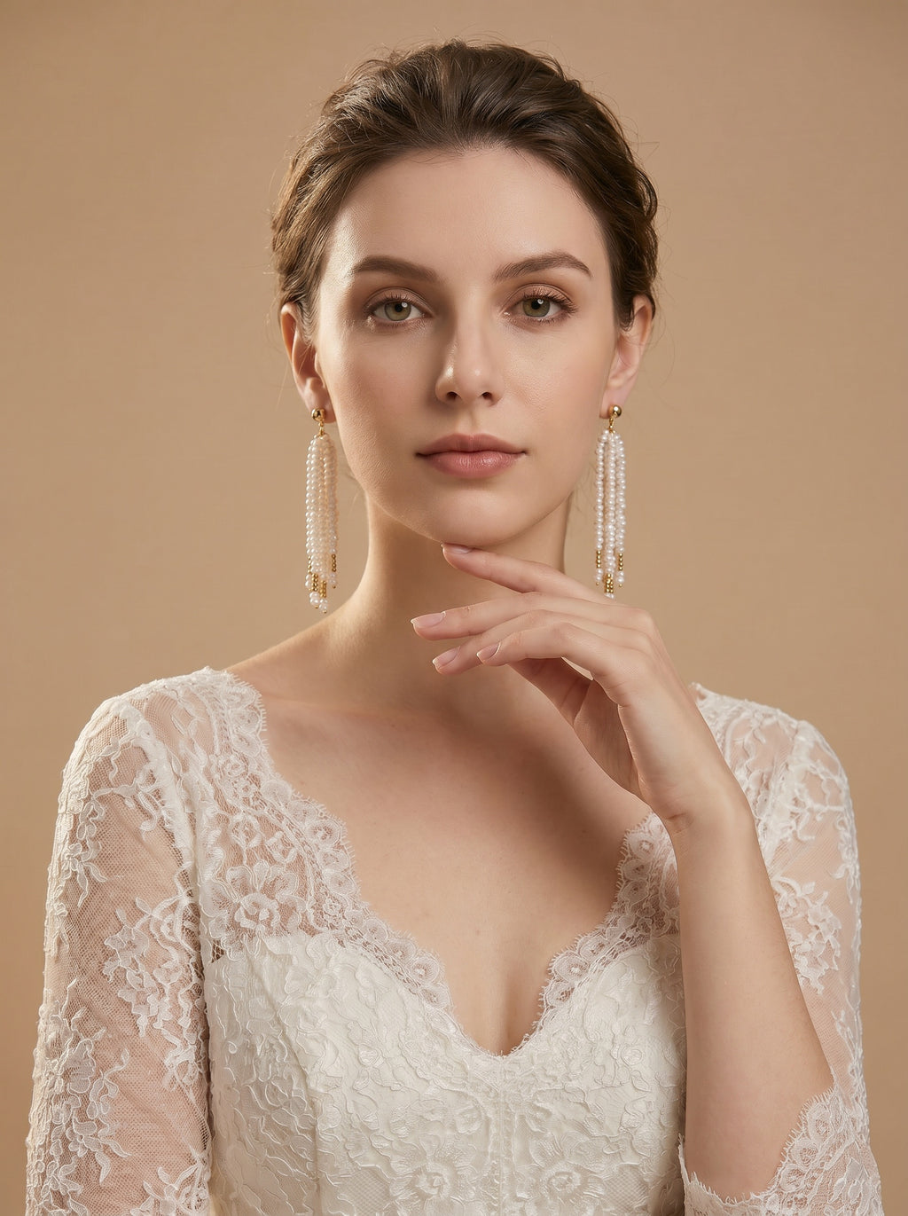 Natural Multi-layered long Pearls Earrings, wedding jewelry for bride/bridesmaid