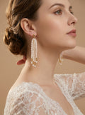 Natural Multi-layered long Pearls Earrings, wedding jewelry for bride/bridesmaid