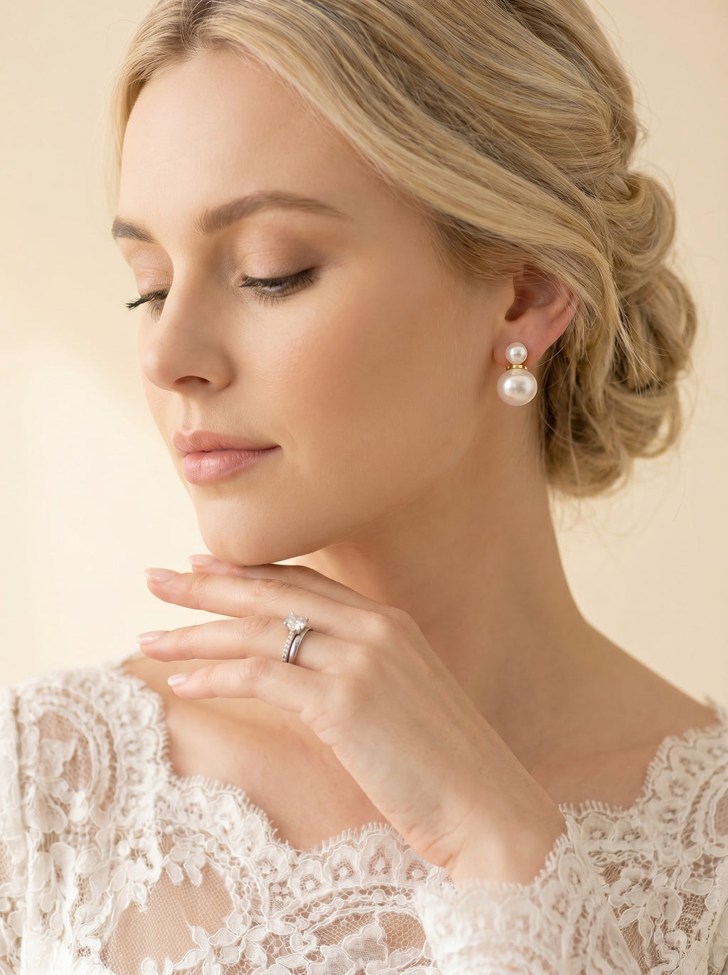 Natural simple Double Pearls Earrings, wedding jewelry for bride/bridesmaid