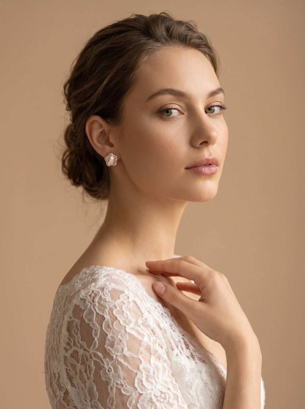 Plum blossom natural Baroque Pearls Earrings, wedding jewelry for bride/bridesmaid