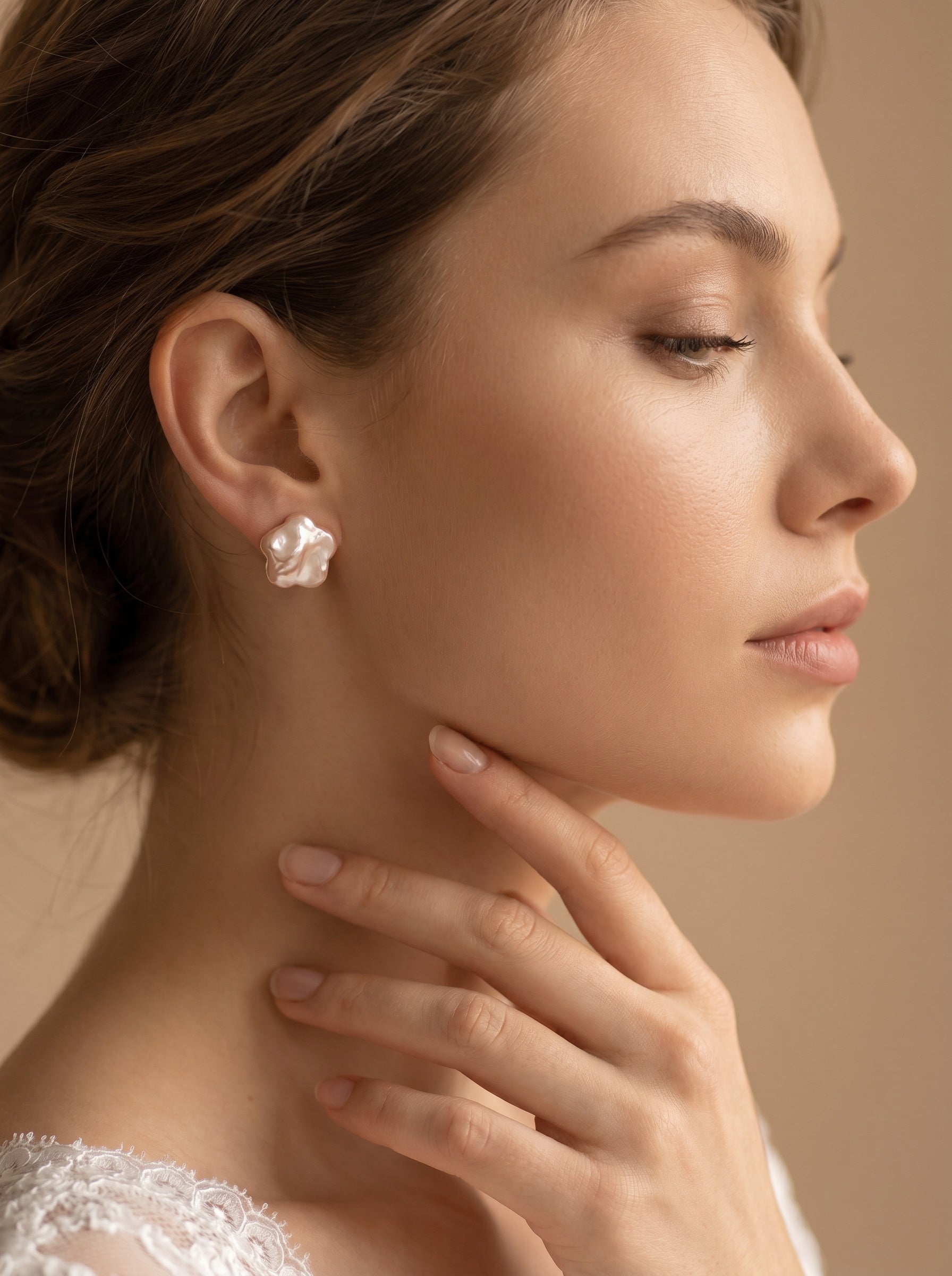 Plum blossom natural Baroque Pearls Earrings, wedding jewelry for bride/bridesmaid