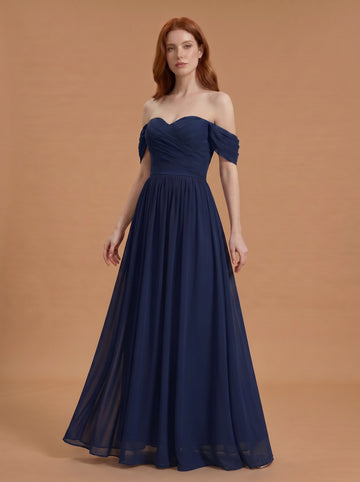 Off shoulder ruched bust Chiffon bridesmaid dress