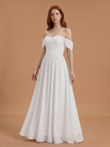 Off shoulder ruched bust Chiffon bridesmaid dress
