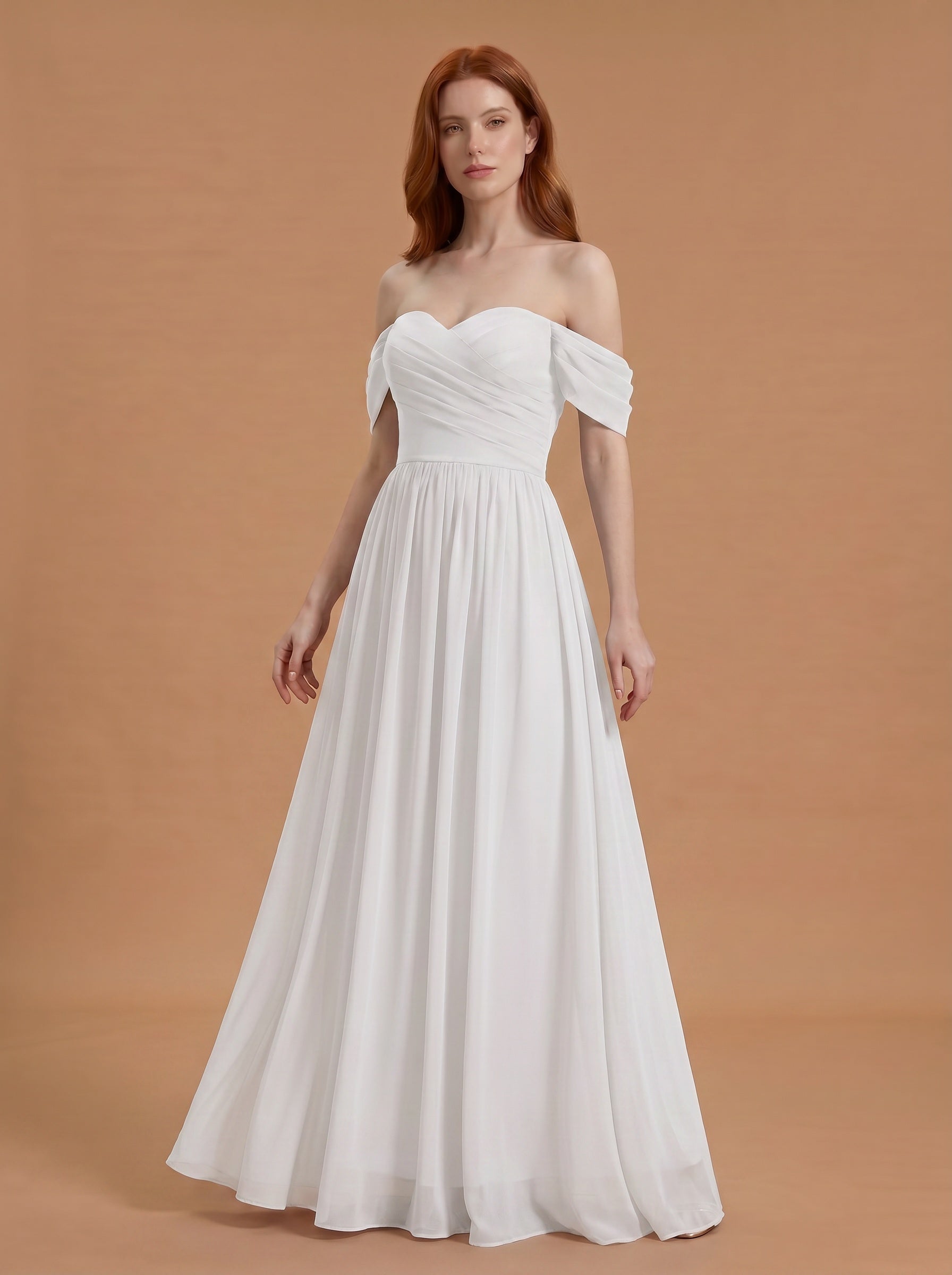 Off shoulder ruched bust Chiffon bridesmaid dress