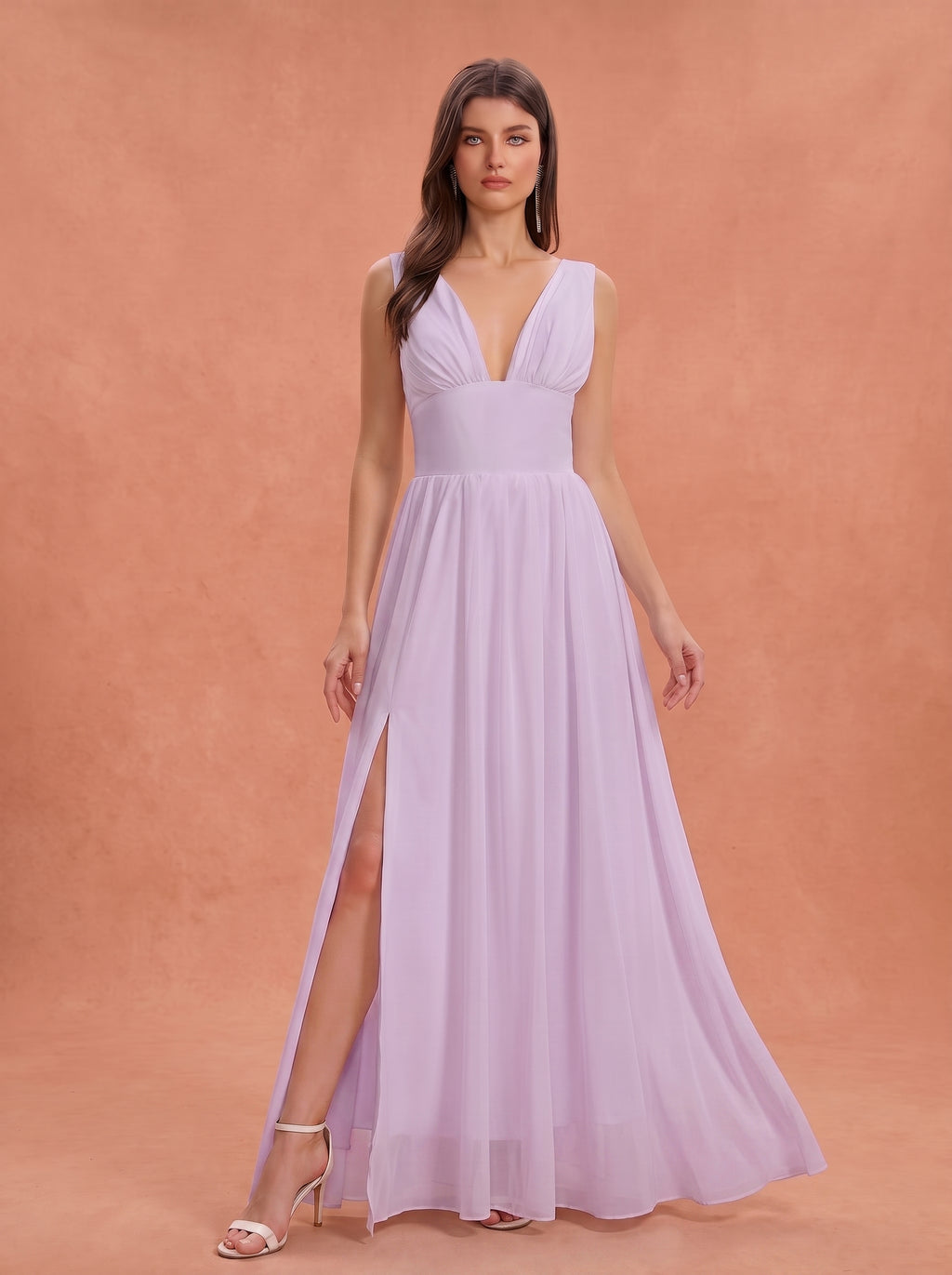 Ruched bust side slit Chiffon bridesmaid dress