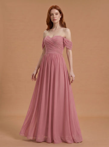 Off shoulder ruched bust Chiffon bridesmaid dress