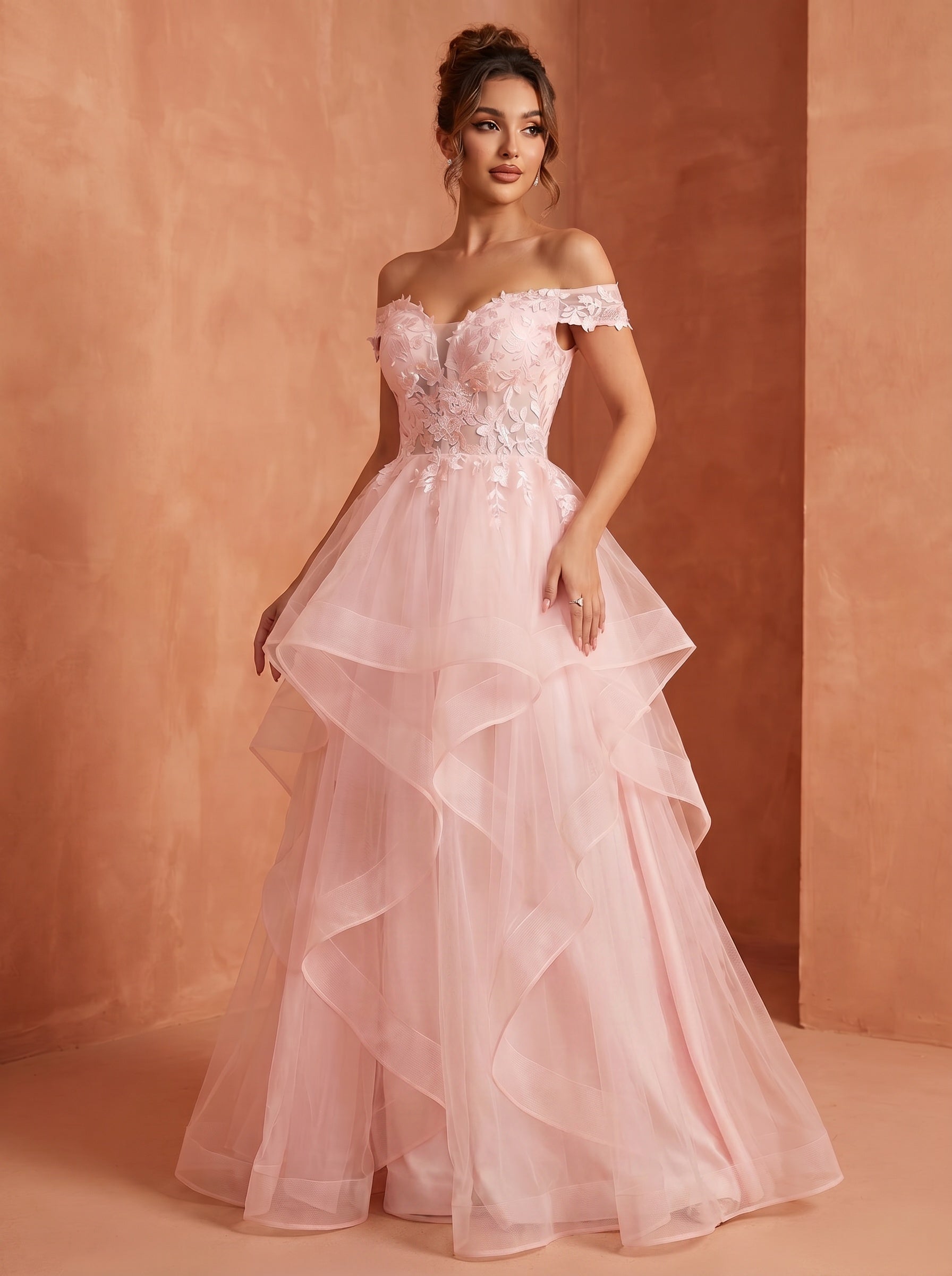 Off shoulder long prom gown