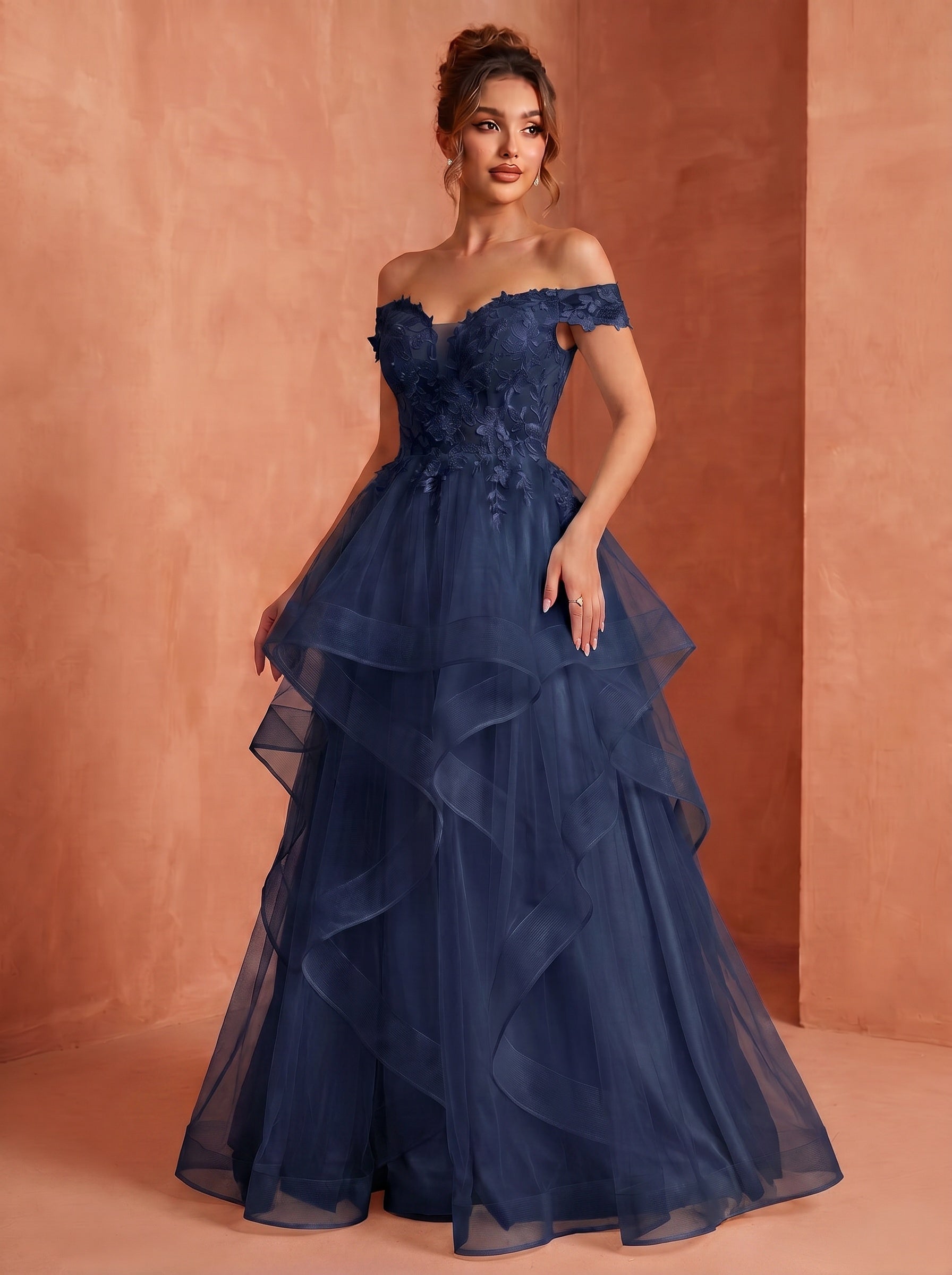 Off shoulder long prom gown