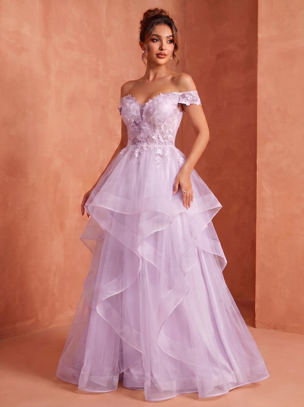 Off shoulder long prom gown