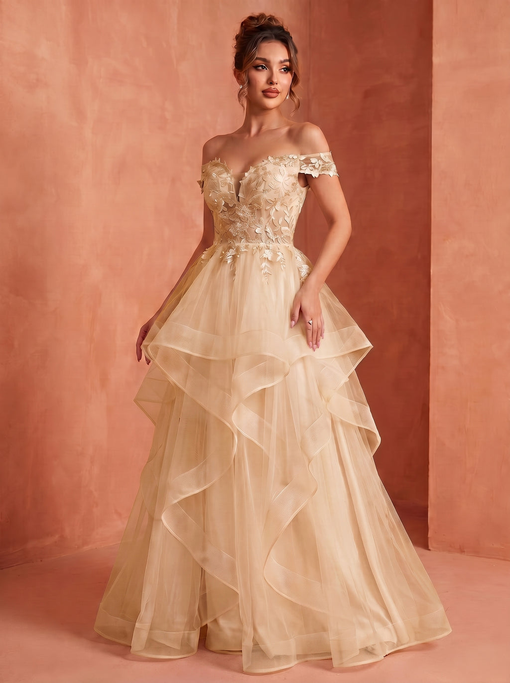 Off shoulder long prom gown