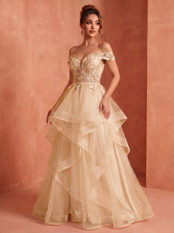Off shoulder long prom gown