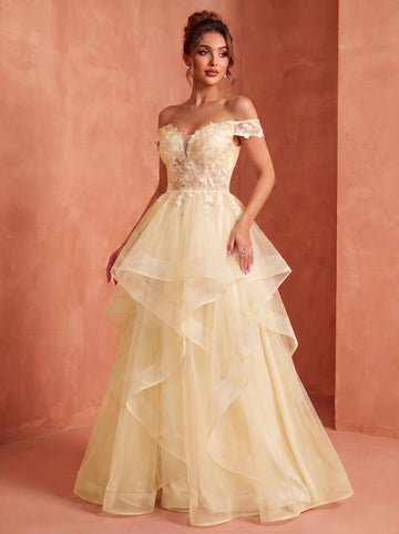 Off shoulder long prom gown