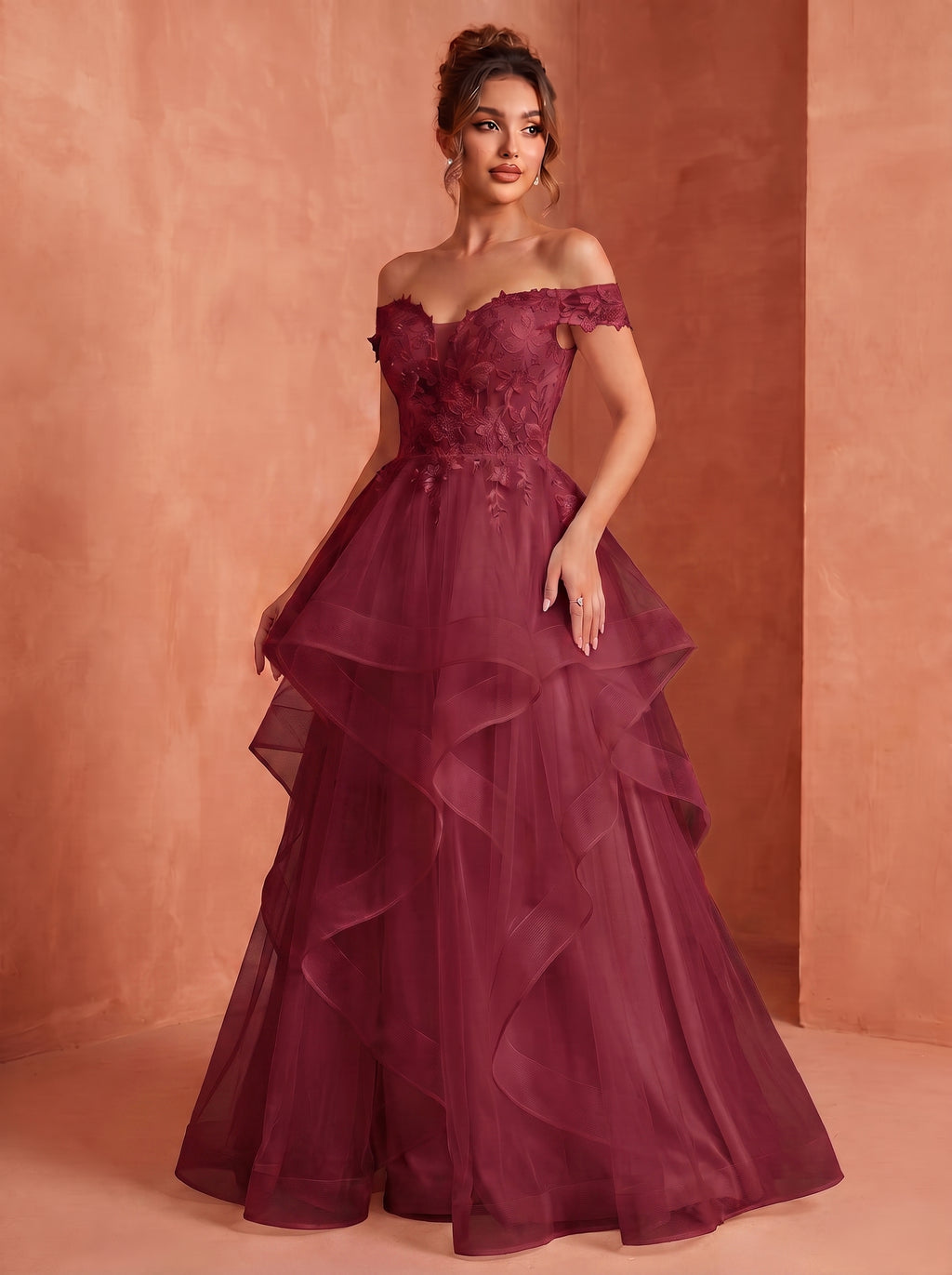Off shoulder long prom gown