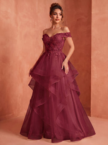 Off shoulder long prom gown