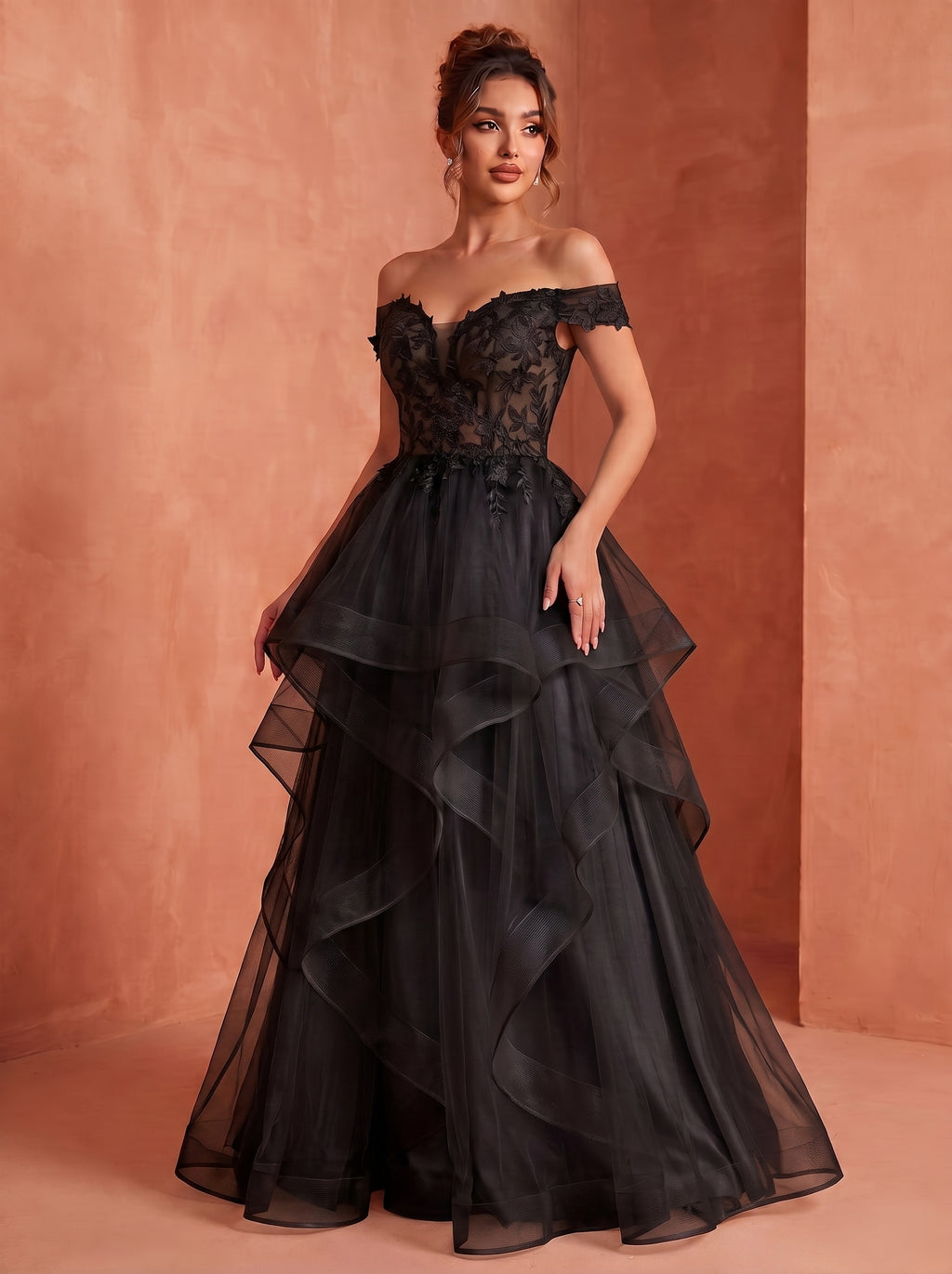 Off shoulder long prom gown
