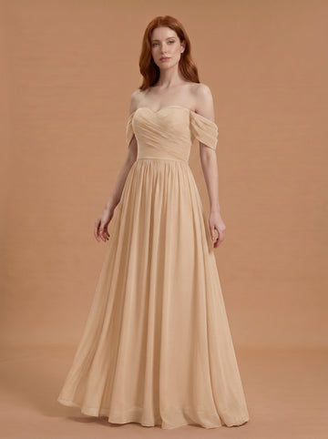 Off shoulder ruched bust Chiffon bridesmaid dress
