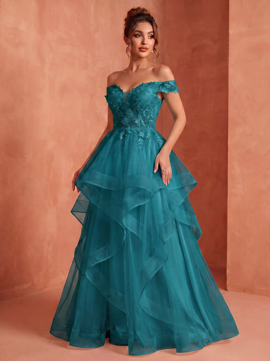 Off shoulder long prom gown