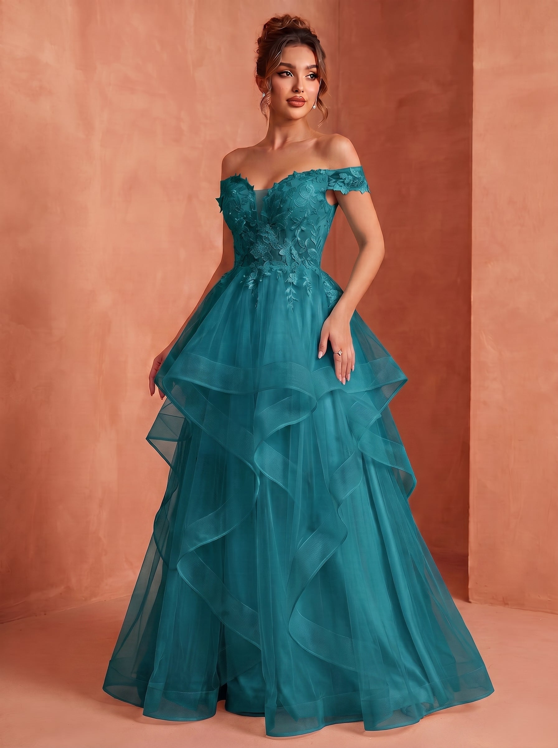 Off shoulder long prom gown