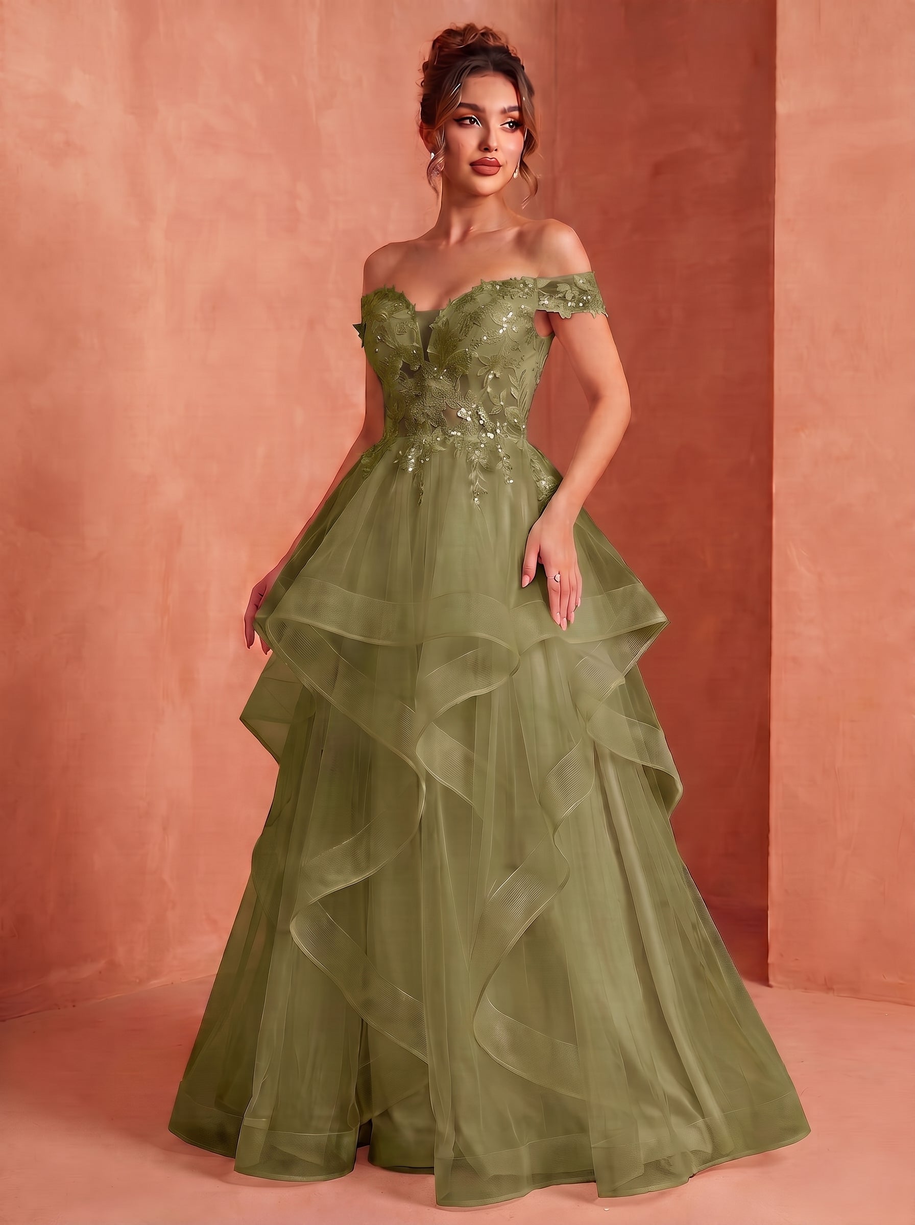 Off shoulder long prom gown