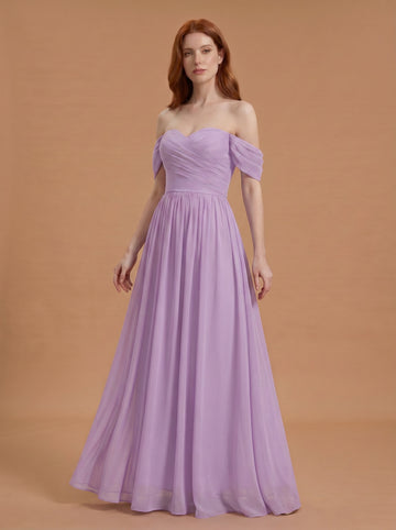 Off shoulder ruched bust Chiffon bridesmaid dress