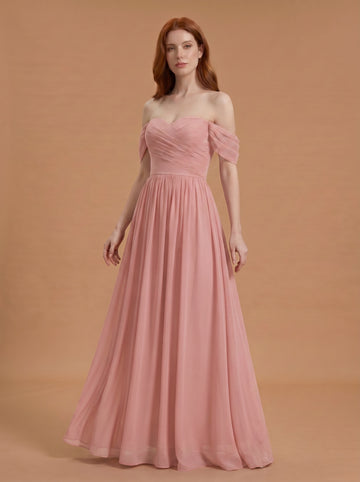 Off shoulder ruched bust Chiffon bridesmaid dress