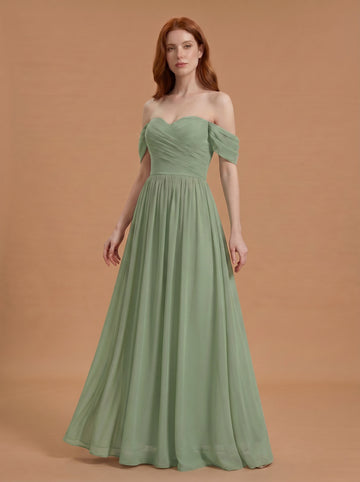 Off shoulder ruched bust Chiffon bridesmaid dress