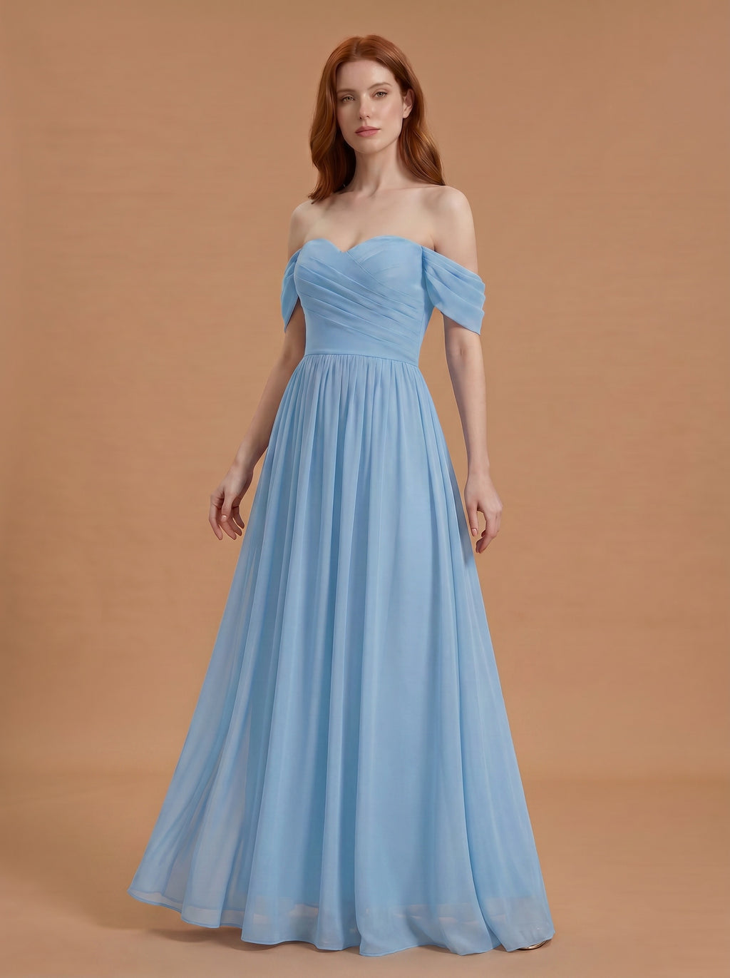 Off shoulder ruched bust Chiffon bridesmaid dress
