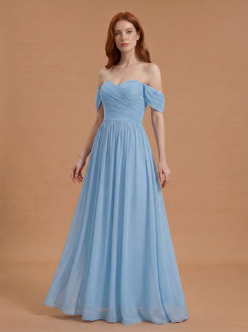 Off shoulder ruched bust Chiffon bridesmaid dress