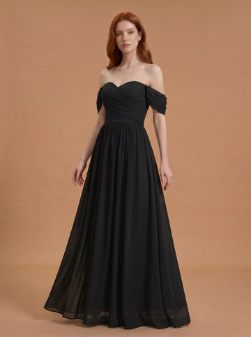 Off shoulder ruched bust Chiffon bridesmaid dress
